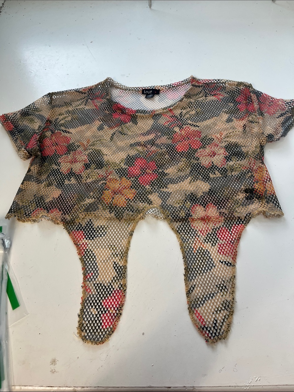 Love Large Short Sleeve Cropped Sheer Front Tie Floral Print Blouse